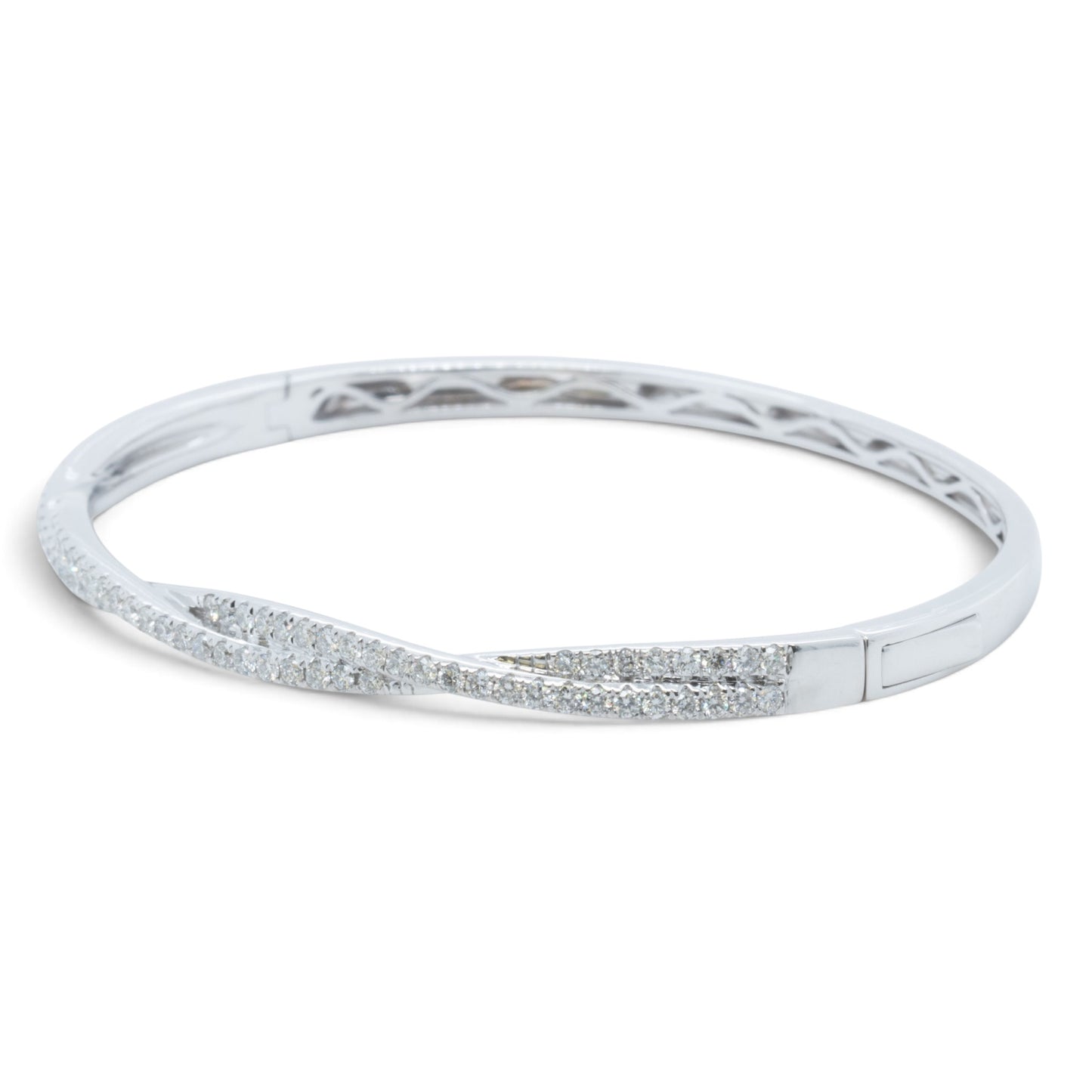 14k White Gold Pave Diamond Crossover Bangle Bracelet 0.95ctw H VS-SI 14g 6.5"