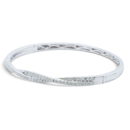 14k White Gold Pave Diamond Crossover Bangle Bracelet 0.95ctw H VS-SI 14g 6.5"