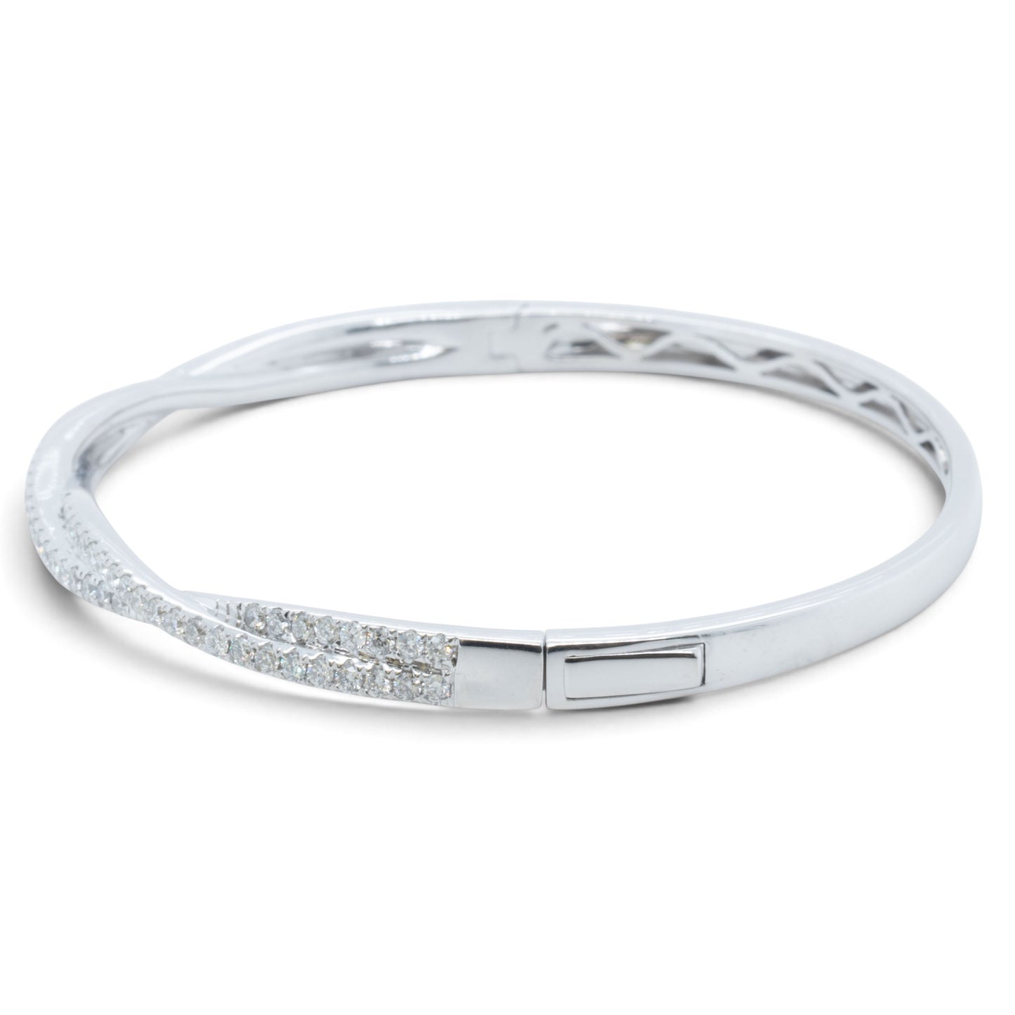 14k White Gold Pave Diamond Crossover Bangle Bracelet 0.95ctw H VS-SI 14g 6.5"