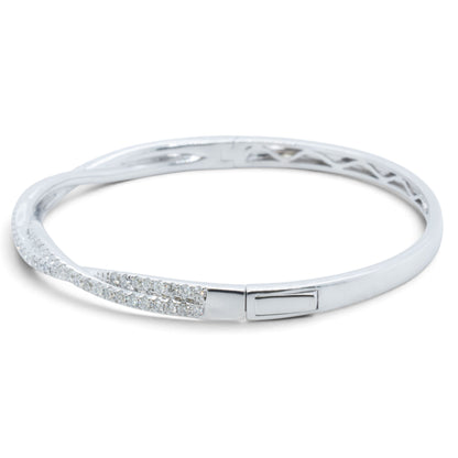 14k White Gold Pave Diamond Crossover Bangle Bracelet 0.95ctw H VS-SI 14g 6.5"