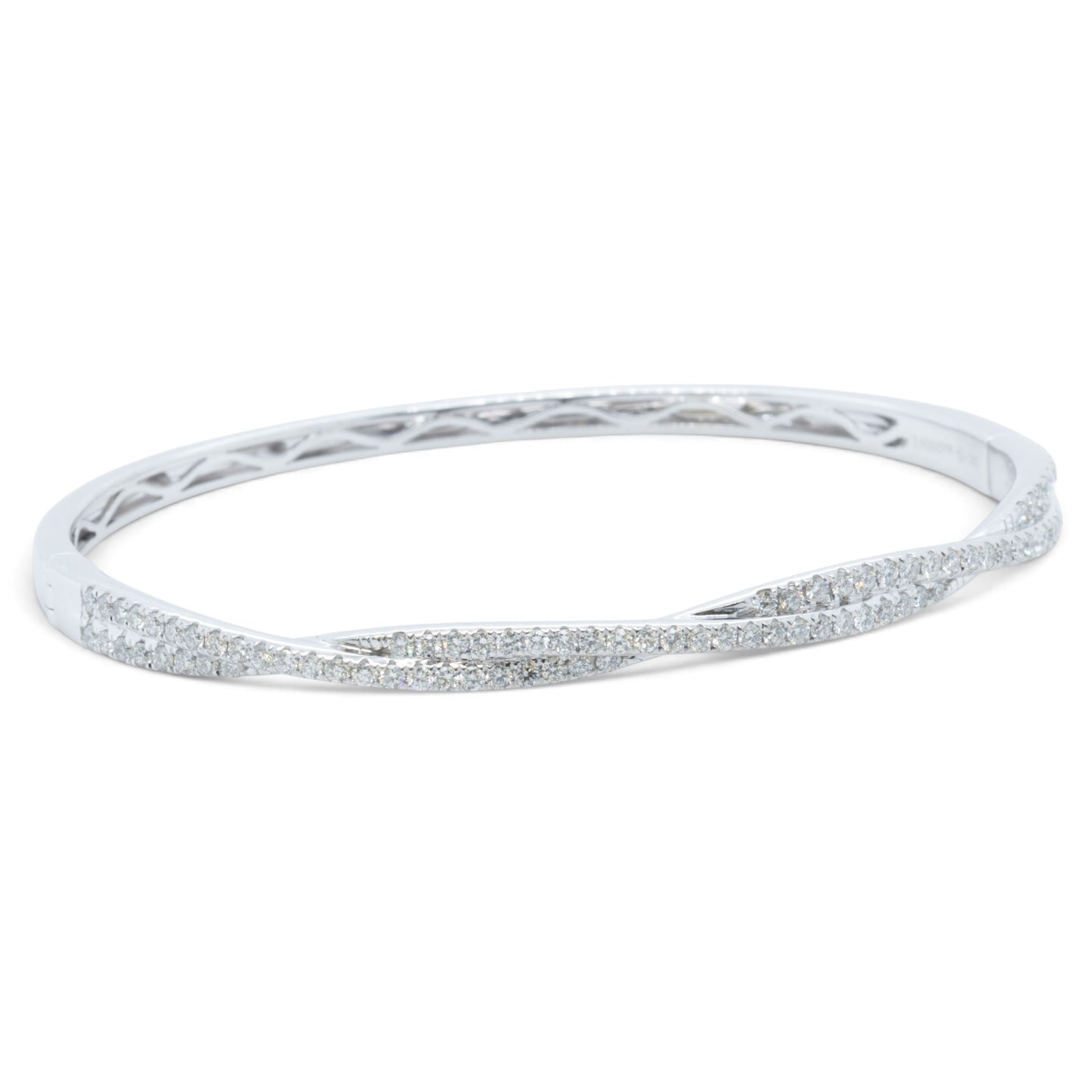 14k White Gold Pave Diamond Crossover Bangle Bracelet 0.95ctw H VS-SI 14g 6.5"