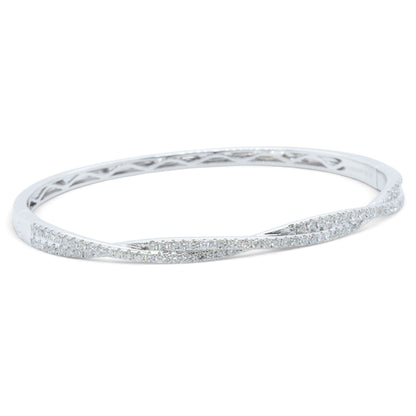 14k White Gold Pave Diamond Crossover Bangle Bracelet 0.95ctw H VS-SI 14g 6.5"