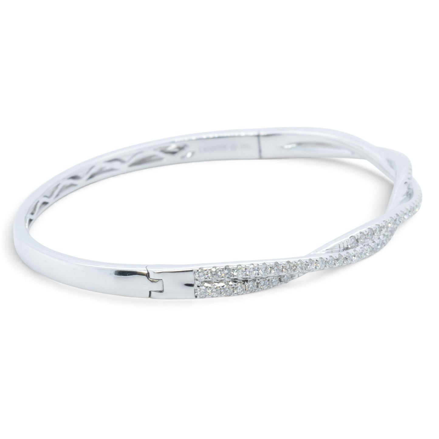 14k White Gold Pave Diamond Crossover Bangle Bracelet 0.95ctw H VS-SI 14g 6.5"