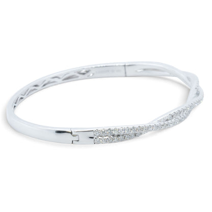 14k White Gold Pave Diamond Crossover Bangle Bracelet 0.95ctw H VS-SI 14g 6.5"
