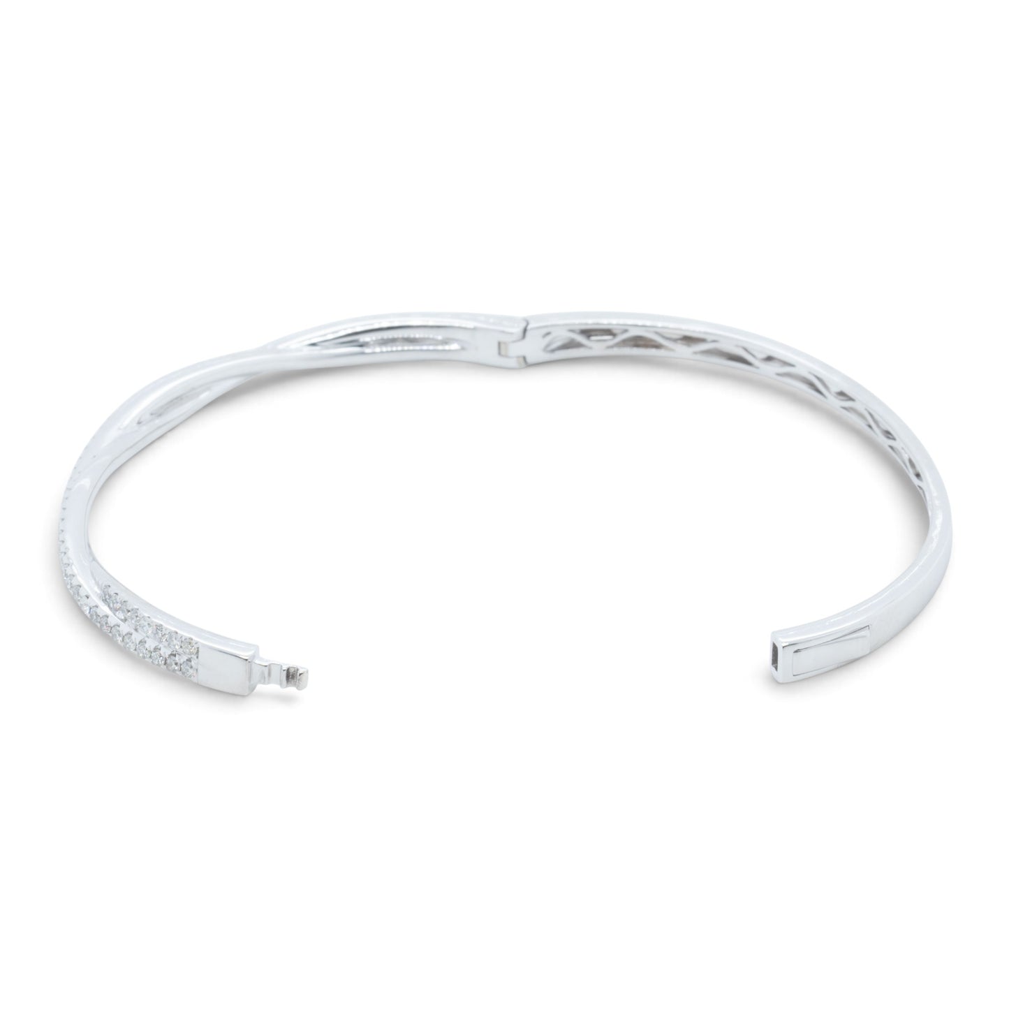 14k White Gold Pave Diamond Crossover Bangle Bracelet 0.95ctw H VS-SI 14g 6.5"
