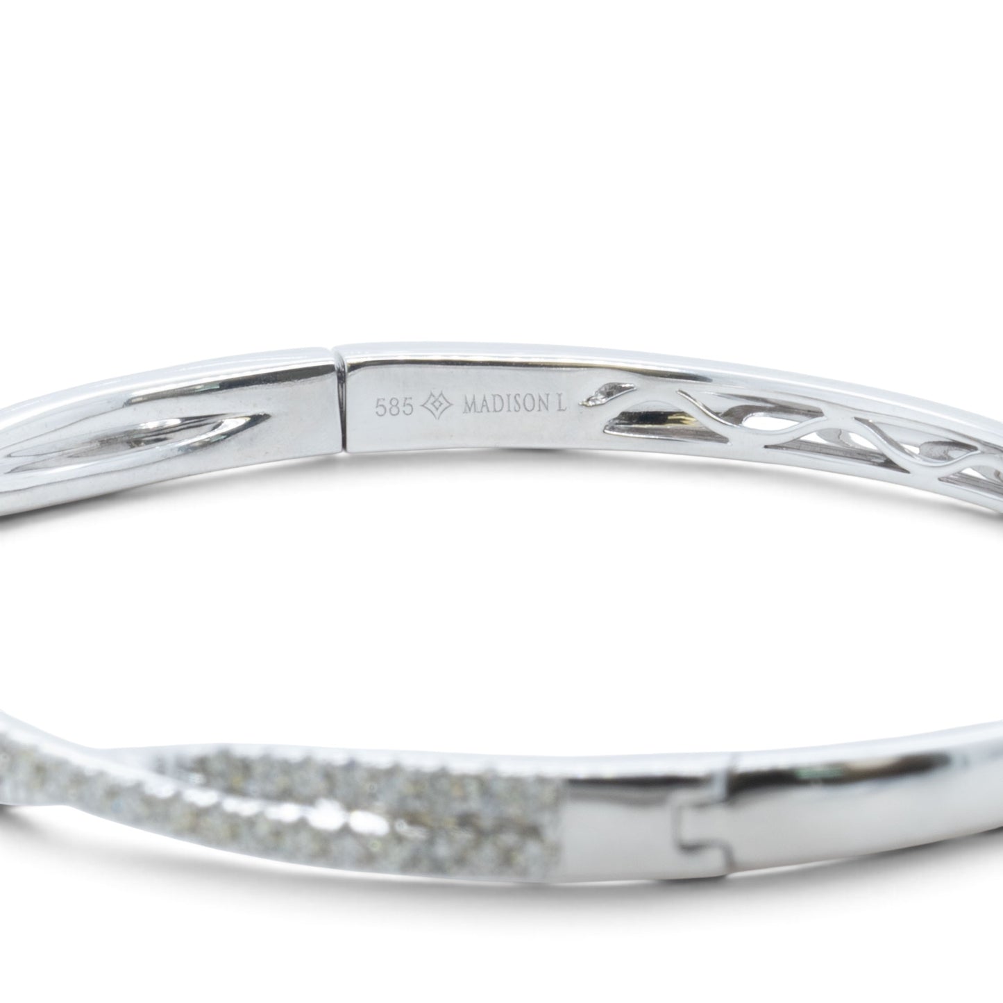 14k White Gold Pave Diamond Crossover Bangle Bracelet 0.95ctw H VS-SI 14g 6.5"