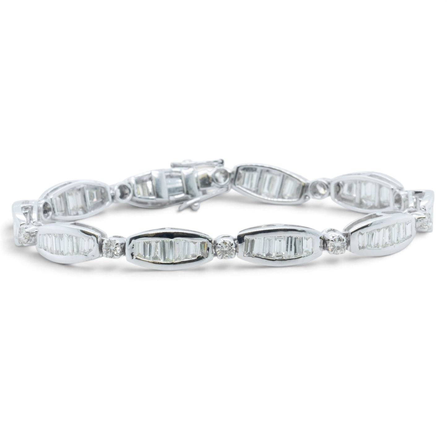 14k White Gold Baguette Diamond Station Link Bracelet 3.40ctw H SI2-I1 6.75"