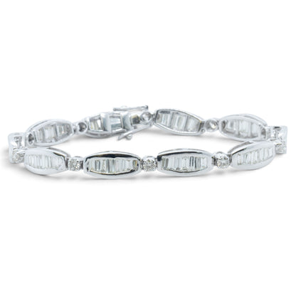 14k White Gold Baguette Diamond Station Link Bracelet 3.40ctw H SI2-I1 6.75"