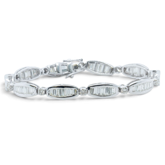 14k White Gold Baguette Diamond Station Link Bracelet 3.40ctw H SI2-I1 6.75"