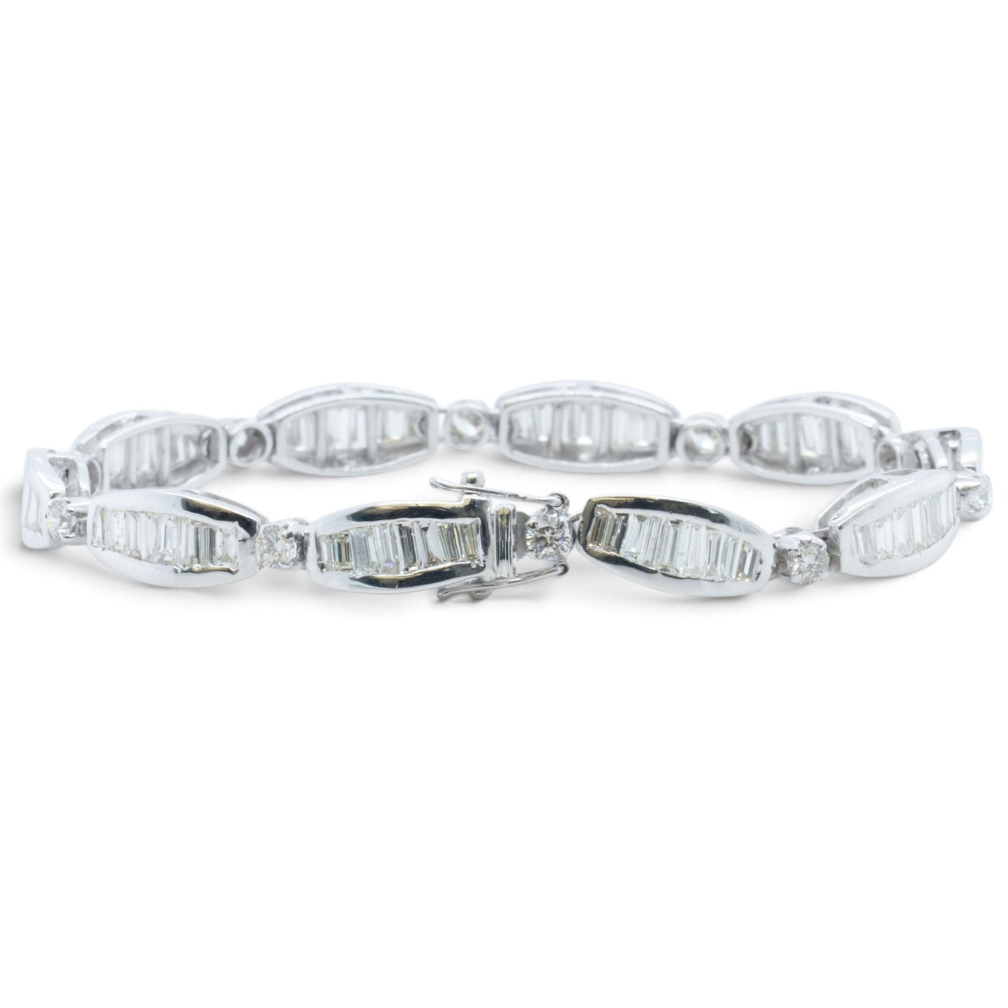 14k White Gold Baguette Diamond Station Link Bracelet 3.40ctw H SI2-I1 6.75"