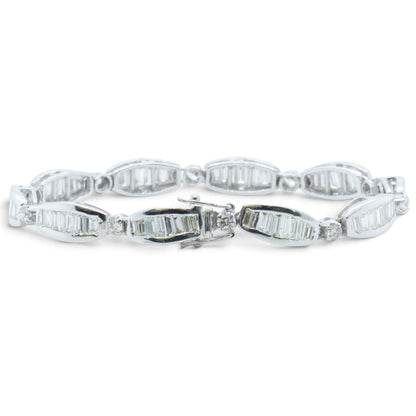 14k White Gold Baguette Diamond Station Link Bracelet 3.40ctw H SI2-I1 6.75"
