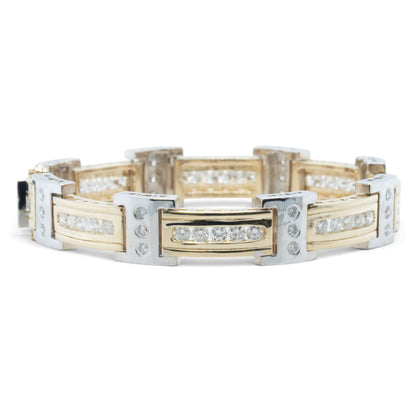 Mens 14k Yellow & White Gold Diamond Bar Link Station Bracelet 3.15ctw G-H SI 8"