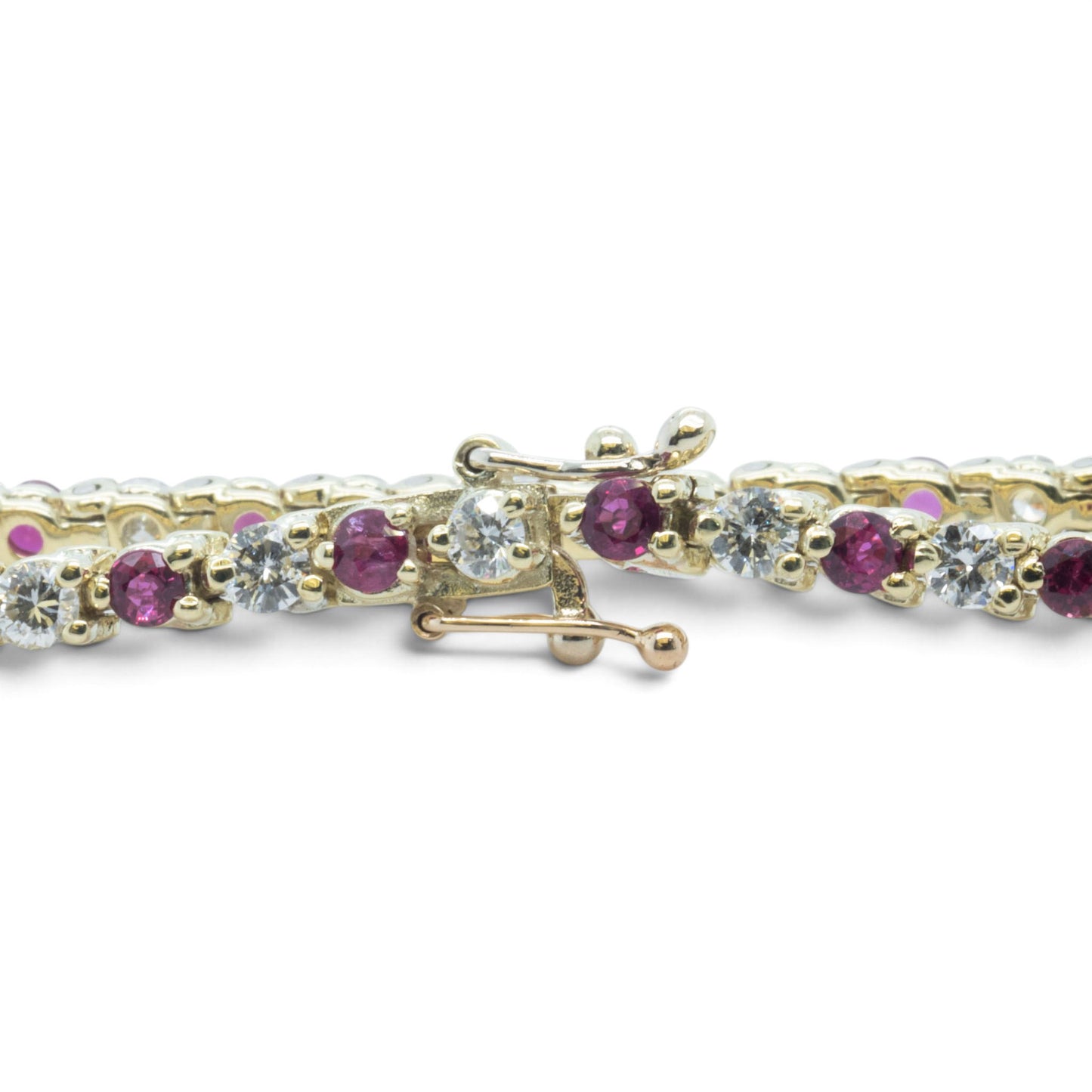 14k Yellow Gold 1.75ctw Diamond & 1.35ctw Red Color Stone Tennis Bracelet 7"