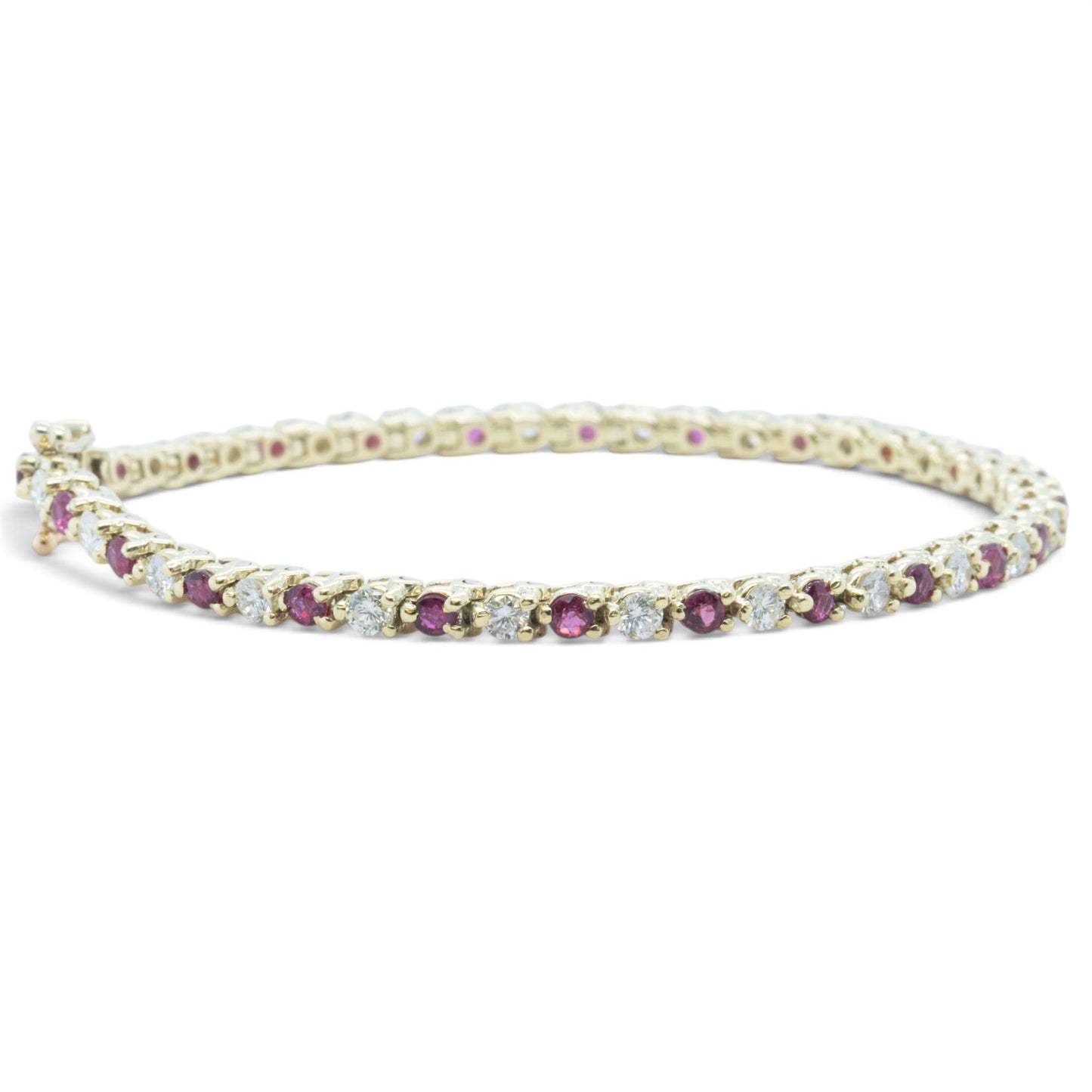 14k Yellow Gold 1.75ctw Diamond & 1.35ctw Red Color Stone Tennis Bracelet 7"