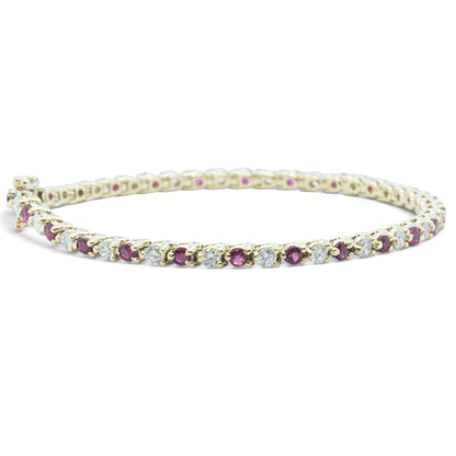 14k Yellow Gold 1.75ctw Diamond & 1.35ctw Red Color Stone Tennis Bracelet 7"