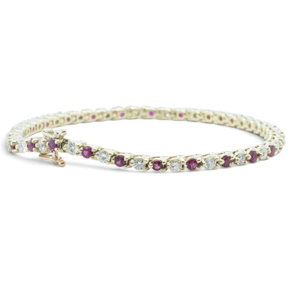 14k Yellow Gold 1.75ctw Diamond & 1.35ctw Red Color Stone Tennis Bracelet 7"