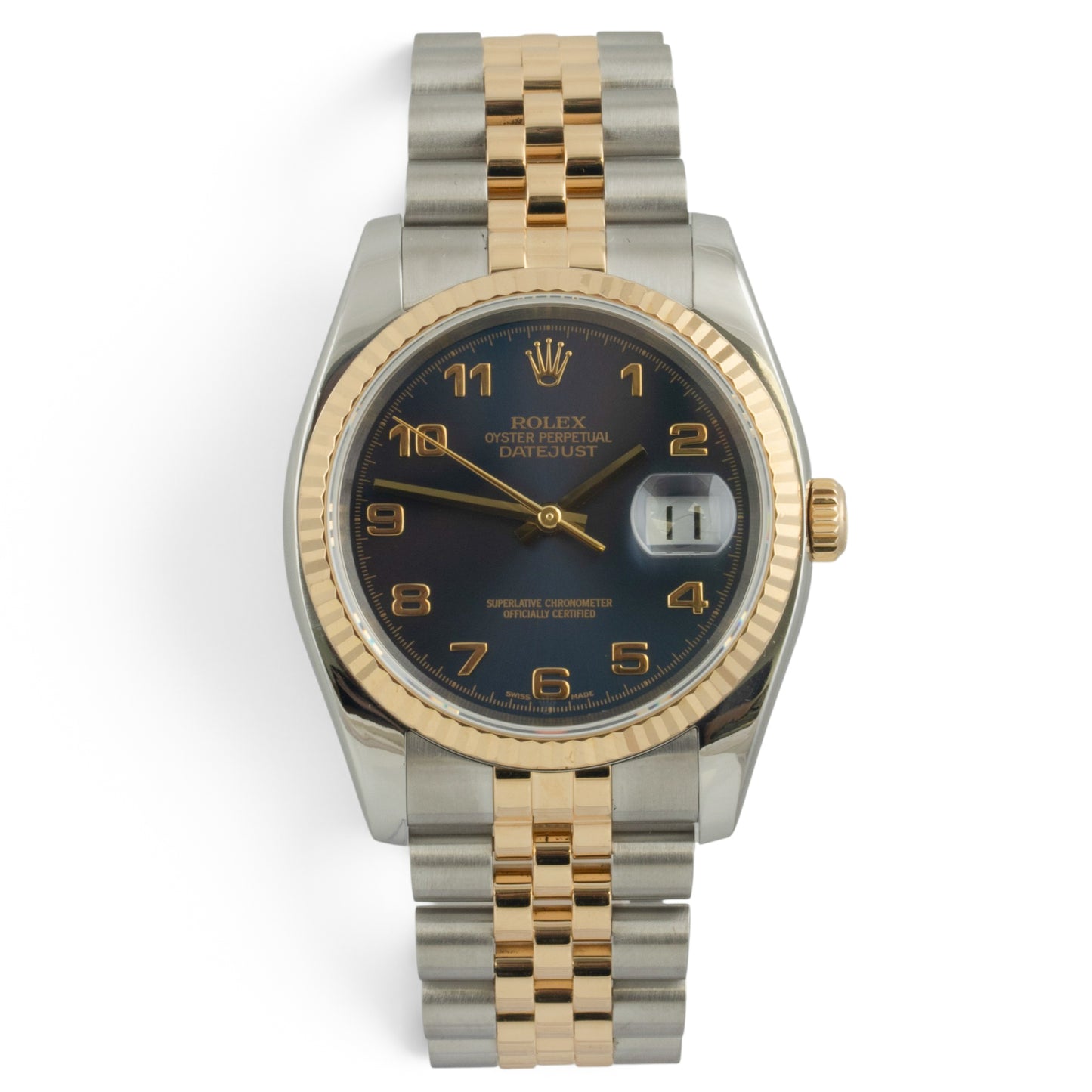 Rolex DateJust 116203 36mm Blue 18k Gold & Stainless Steel Watch 2004 BOX + TAG