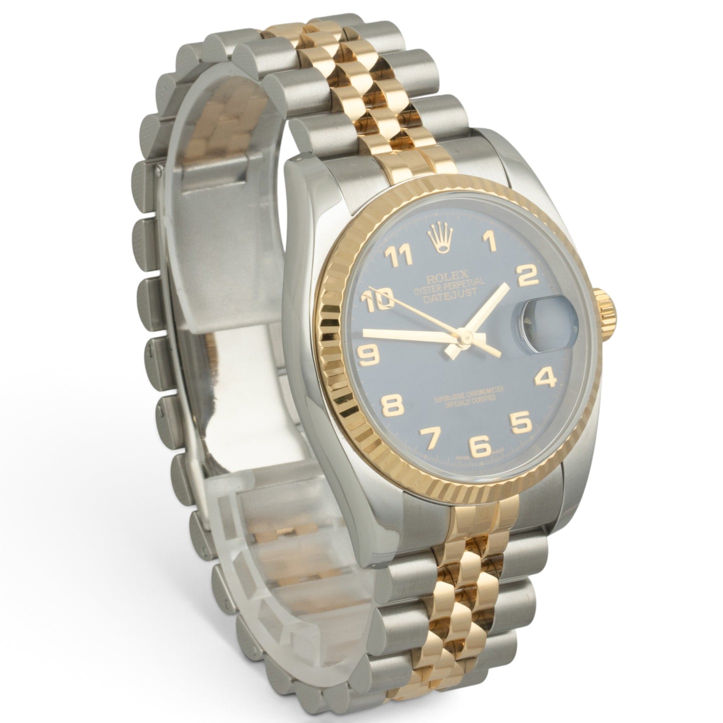Rolex DateJust 116203 36mm Blue 18k Gold & Stainless Steel Watch 2004 BOX + TAG