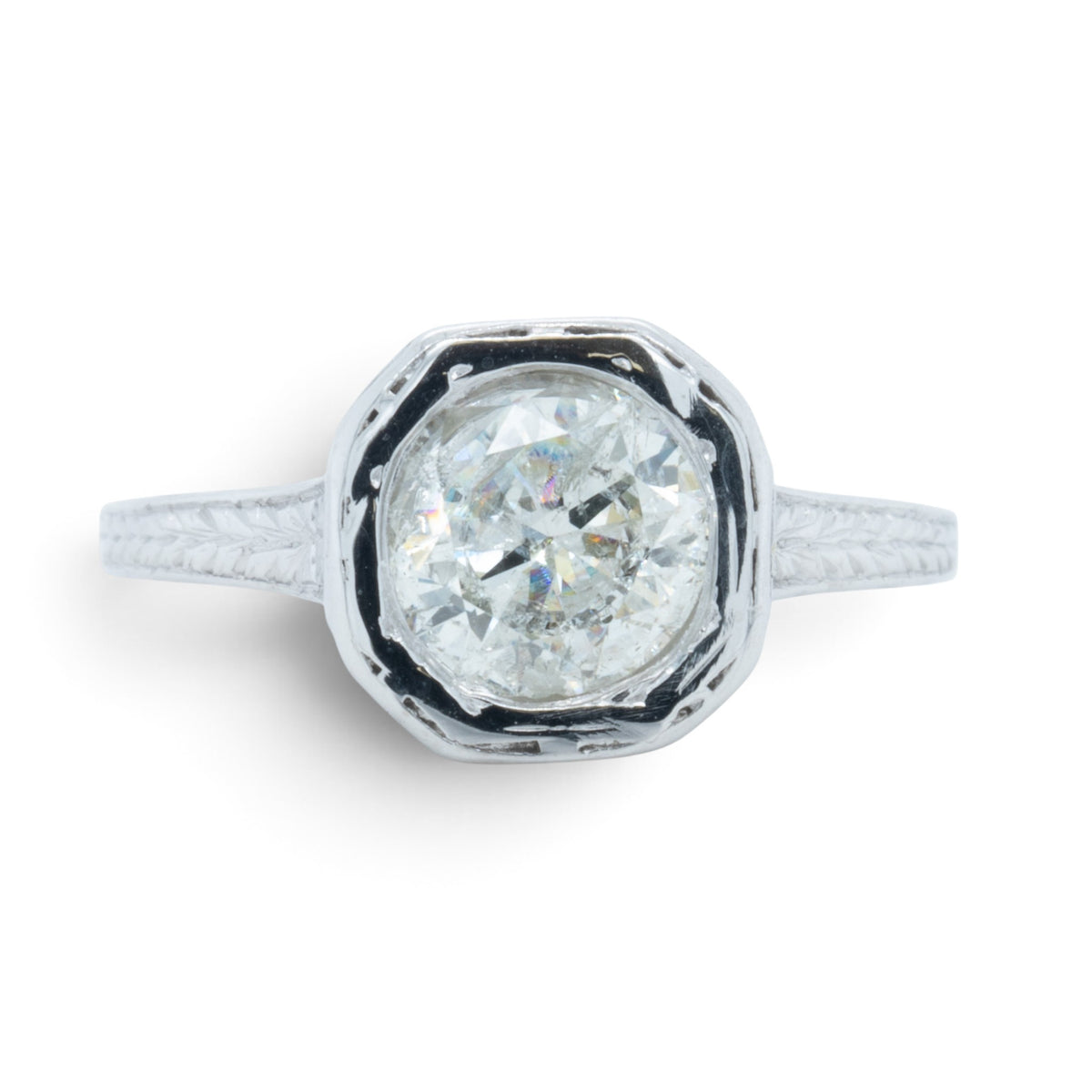 Art Deco Style Platinum 900 Solitaire Diamond Ring 1.50ct K I2-I3 Size 7.25