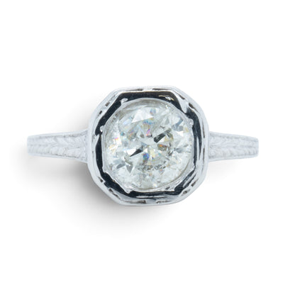 Art Deco Style Platinum 900 Solitaire Diamond Ring 1.50ct K I2-I3 Size 7.25
