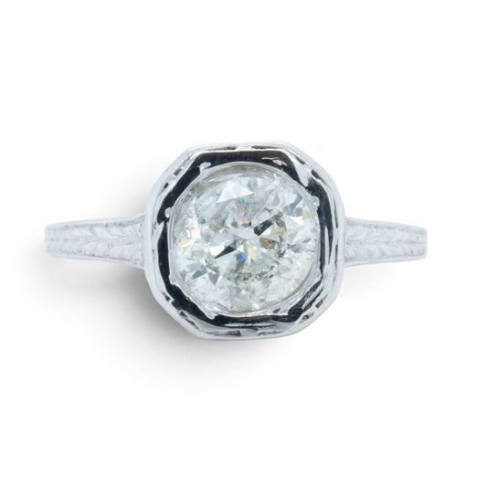 Art Deco Style Platinum 900 Solitaire Diamond Ring 1.50ct K I2-I3 Size 7.25