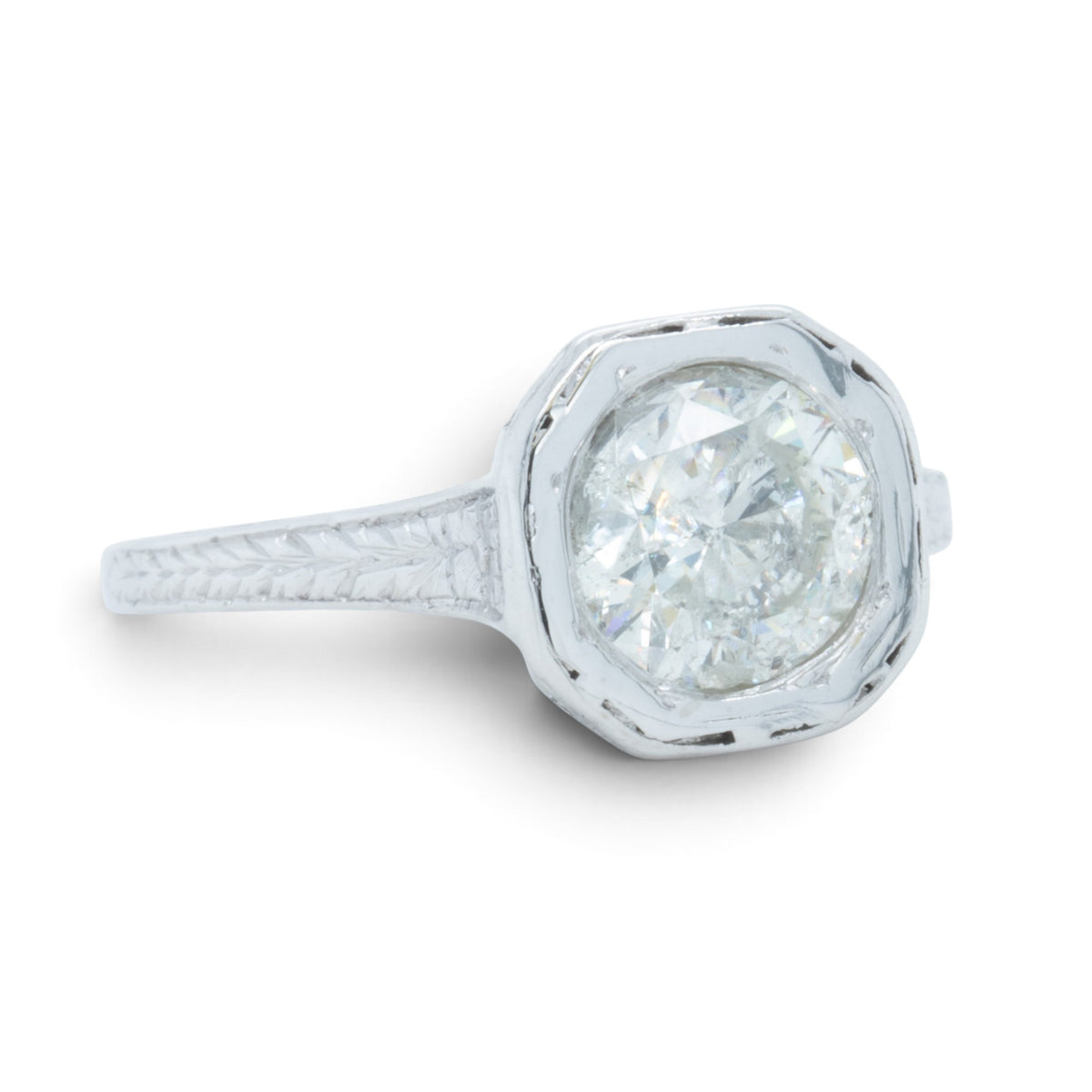 Art Deco Style Platinum 900 Solitaire Diamond Ring 1.50ct K I2-I3 Size 7.25