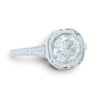 Art Deco Style Platinum 900 Solitaire Diamond Ring 1.50ct K I2-I3 Size 7.25