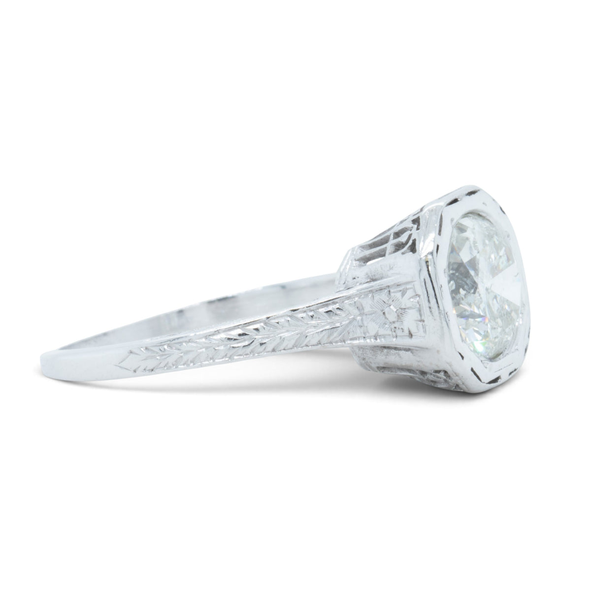 Art Deco Style Platinum 900 Solitaire Diamond Ring 1.50ct K I2-I3 Size 7.25