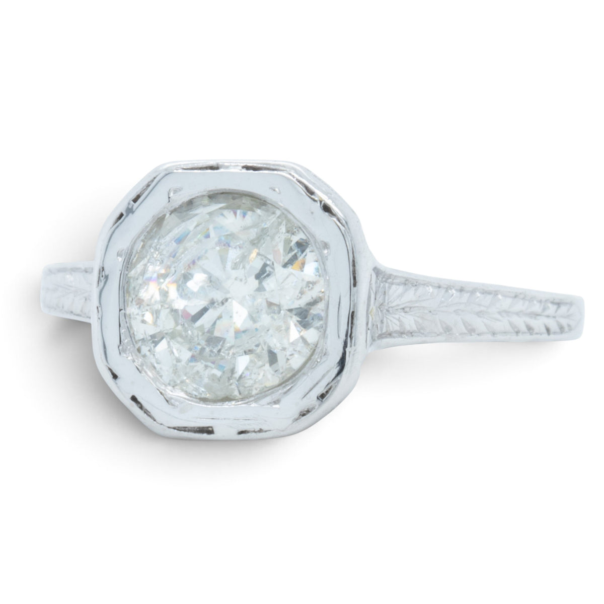 Art Deco Style Platinum 900 Solitaire Diamond Ring 1.50ct K I2-I3 Size 7.25