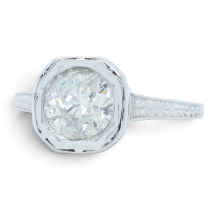 Art Deco Style Platinum 900 Solitaire Diamond Ring 1.50ct K I2-I3 Size 7.25