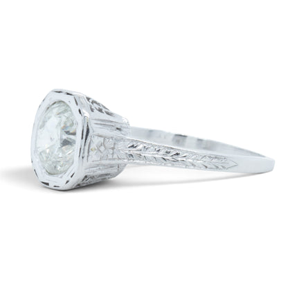 Art Deco Style Platinum 900 Solitaire Diamond Ring 1.50ct K I2-I3 Size 7.25