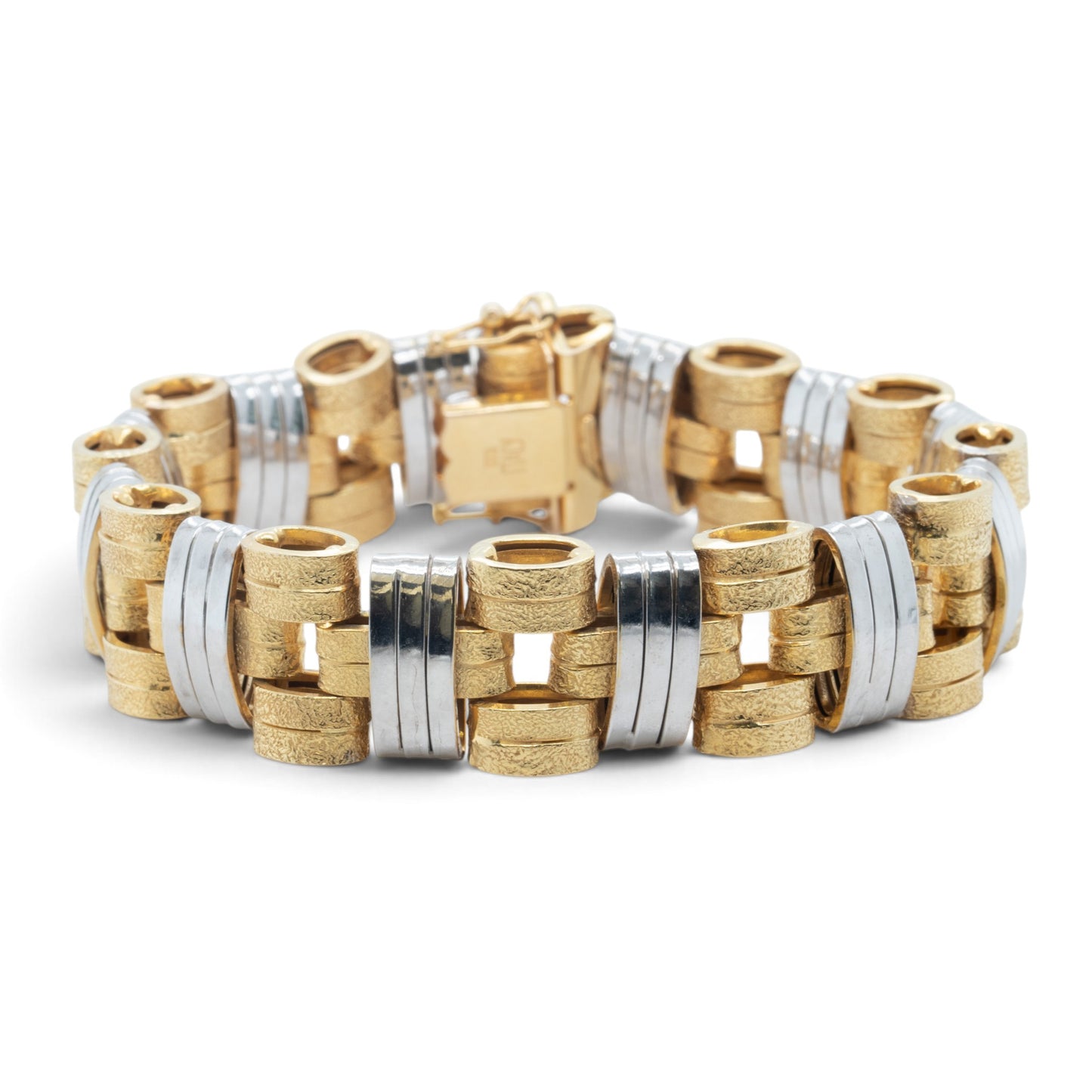 Mens 14k Yellow & White Gold 2-Tone Stipple & Smooth Textured Bracelet 38.9g 8"