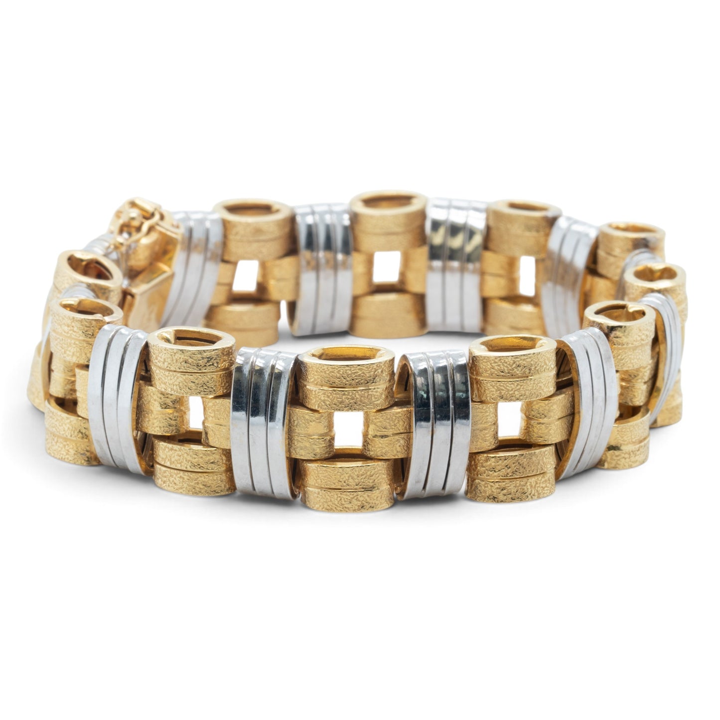 Mens 14k Yellow & White Gold 2-Tone Stipple & Smooth Textured Bracelet 38.9g 8"