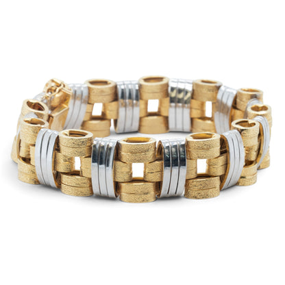 Mens 14k Yellow & White Gold 2-Tone Stipple & Smooth Textured Bracelet 38.9g 8"