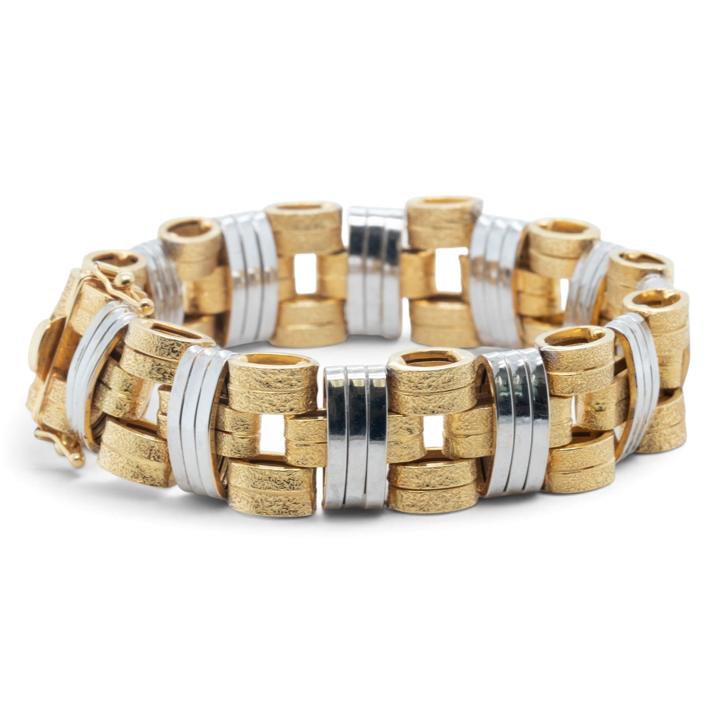 Mens 14k Yellow & White Gold 2-Tone Stipple & Smooth Textured Bracelet 38.9g 8"
