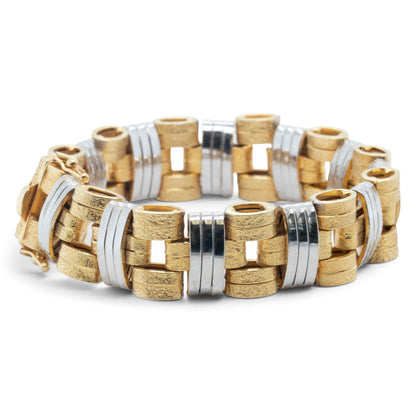 Mens 14k Yellow & White Gold 2-Tone Stipple & Smooth Textured Bracelet 38.9g 8"