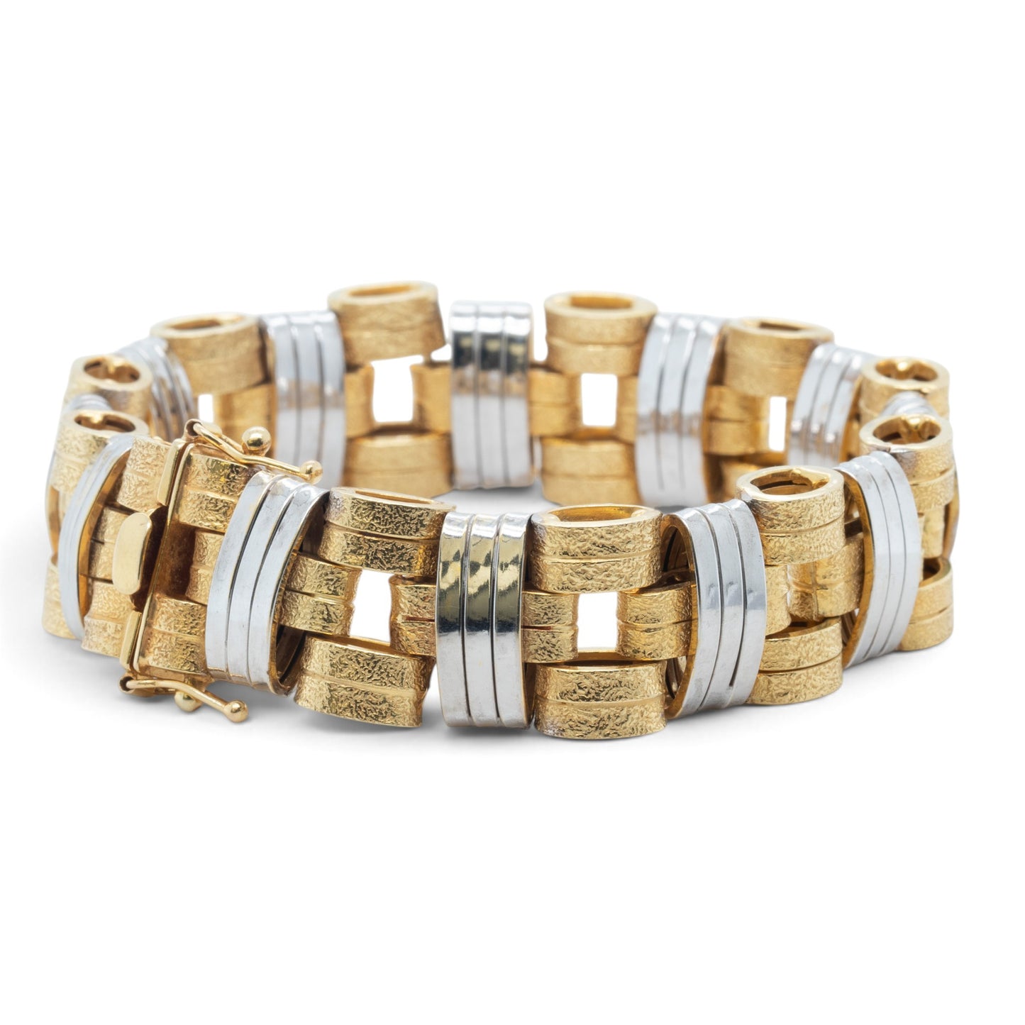Mens 14k Yellow & White Gold 2-Tone Stipple & Smooth Textured Bracelet 38.9g 8"