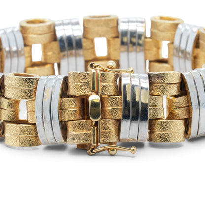 Mens 14k Yellow & White Gold 2-Tone Stipple & Smooth Textured Bracelet 38.9g 8"