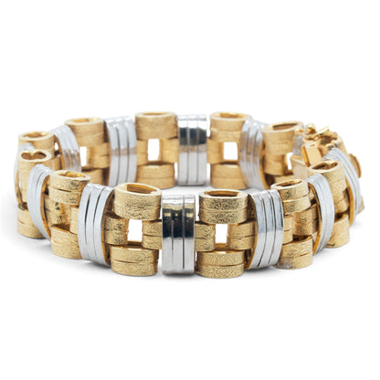 Mens 14k Yellow & White Gold 2-Tone Stipple & Smooth Textured Bracelet 38.9g 8"