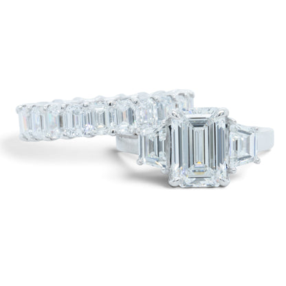 GIA 14k White Gold Lab Grown Diamond Emerald Cut Engagement & Eternity Ring Set