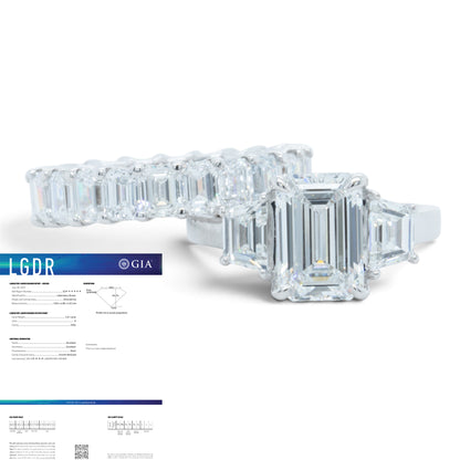 GIA 14k White Gold Lab Grown Diamond Emerald Cut Engagement & Eternity Ring Set