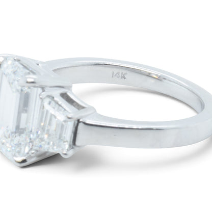 GIA 14k White Gold Lab Grown Diamond Emerald Cut Engagement & Eternity Ring Set