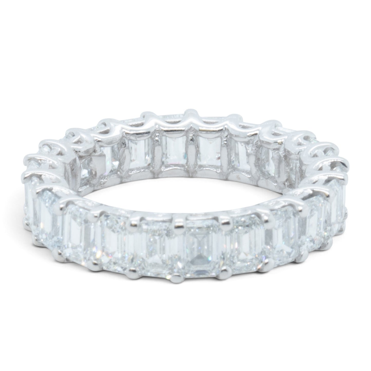 GIA 14k White Gold Lab Grown Diamond Emerald Cut Engagement & Eternity Ring Set