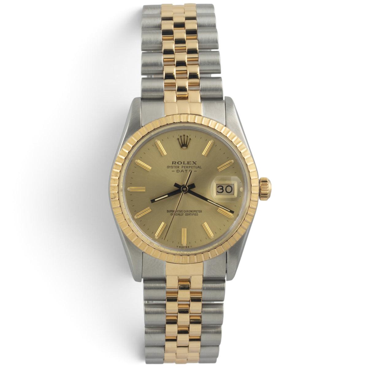 Rolex Oyster Date 15053 Champagne 18k Gold & Stainless Steel 34mm Watch w/ BOX