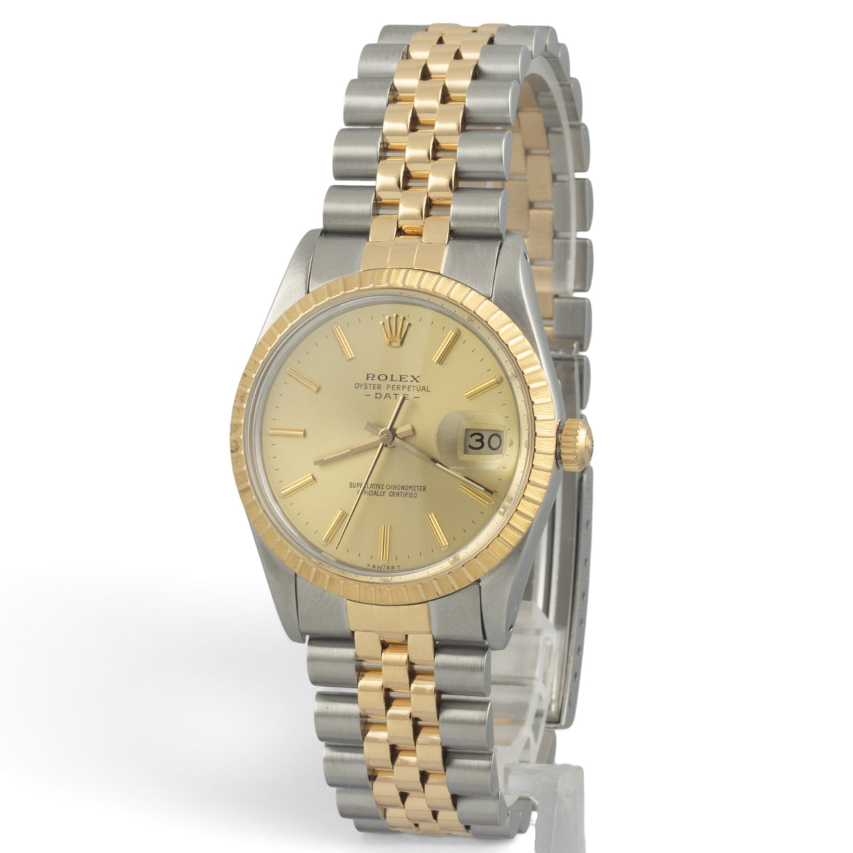 Rolex Oyster Date 15053 Champagne 18k Gold & Stainless Steel 34mm Watch w/ BOX