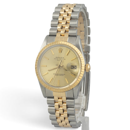 Rolex Oyster Date 15053 Champagne 18k Gold & Stainless Steel 34mm Watch w/ BOX