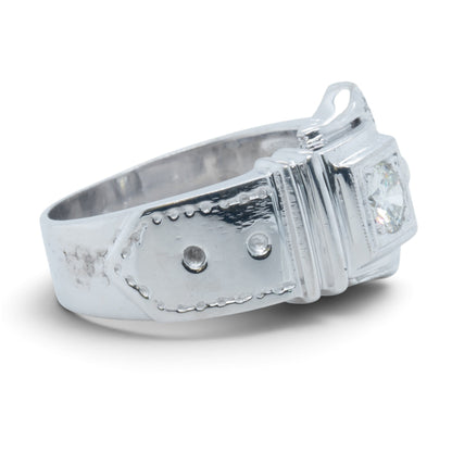 13k White Gold Diamond Belt Buckle Milgrain Bezel Ring 0.45ctw G-H SI1 Size 9