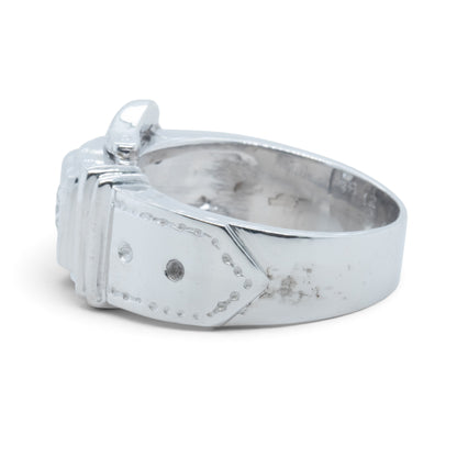 13k White Gold Diamond Belt Buckle Milgrain Bezel Ring 0.45ctw G-H SI1 Size 9