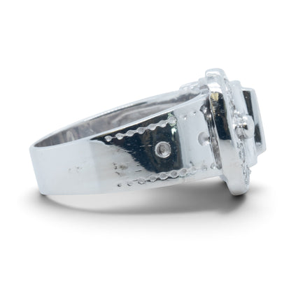 13k White Gold Diamond Belt Buckle Milgrain Bezel Ring 0.45ctw G-H SI1 Size 9