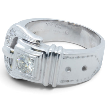 13k White Gold Diamond Belt Buckle Milgrain Bezel Ring 0.45ctw G-H SI1 Size 9